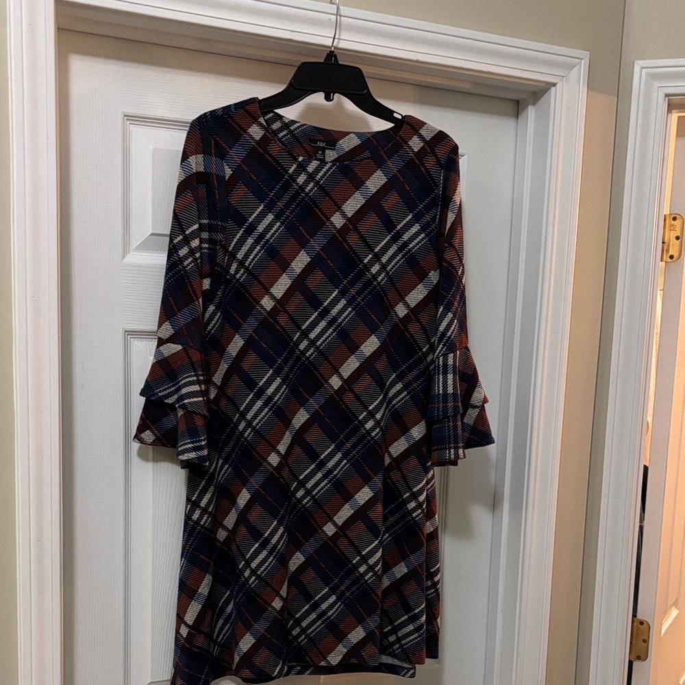 R&K Multicolor Plaid Long Sleeve Dress